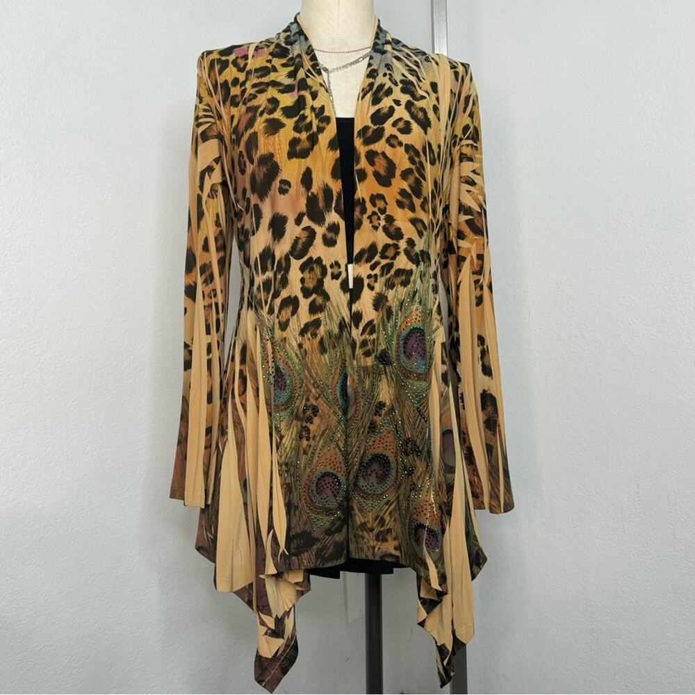 Peacock & Leopard Print Drape Open Cardigan Top F… - image 4